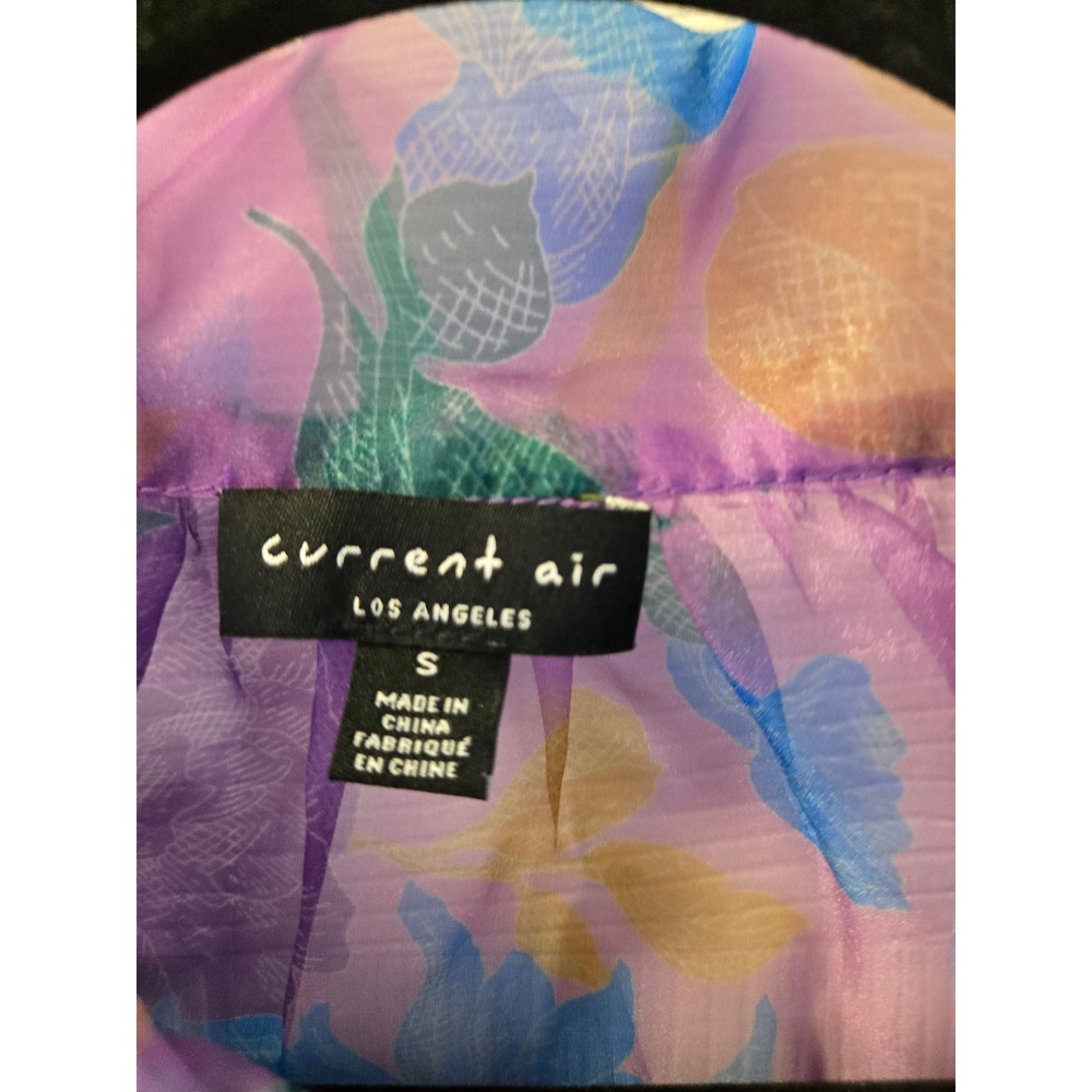 Current Air Purple Floral Sheer Organza Bow Tie Neck Balloon Sleeve Blouse S - Picture 2 of 5